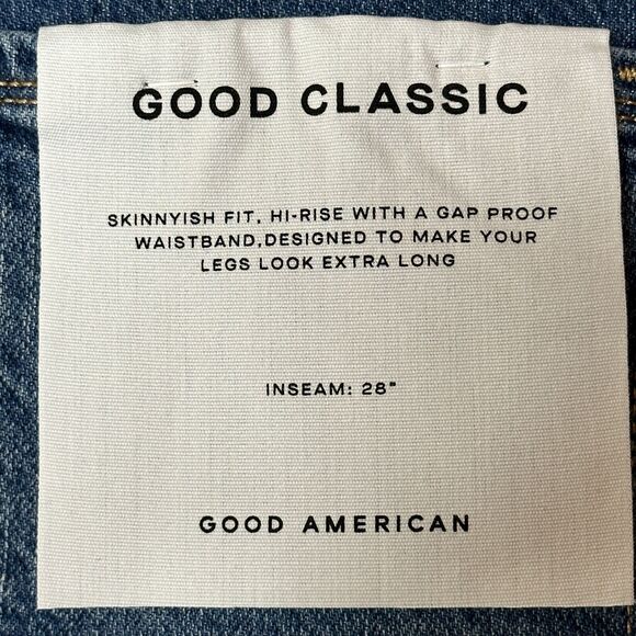 Good American Classic Raw Hem High Rise Jeans Skinnyish Fit Blue940 0/25 NWT - Picture 9 of 13